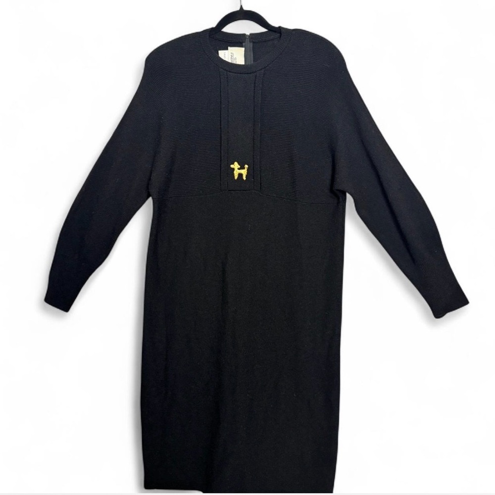 Vtg Steve Fabrikant Saks Fifth Avenue Wool USA Made Knit Poodle Sweater Dress‎ L